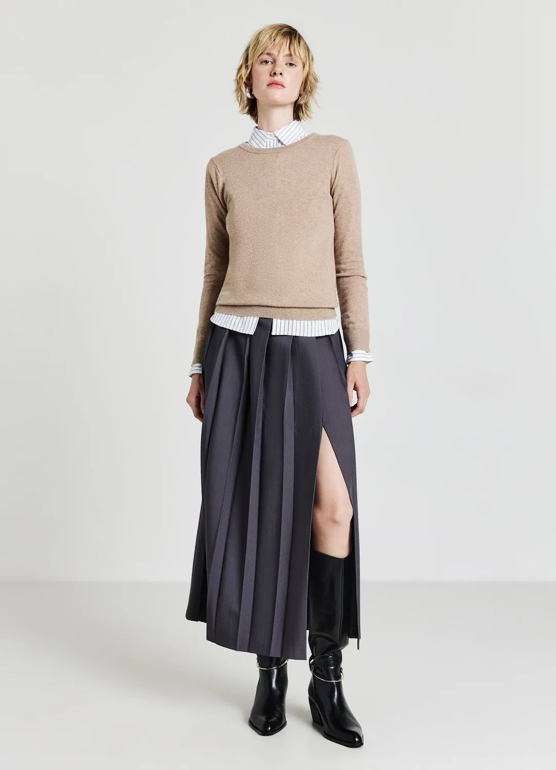 Calliope pull col rond uni femme maille fine