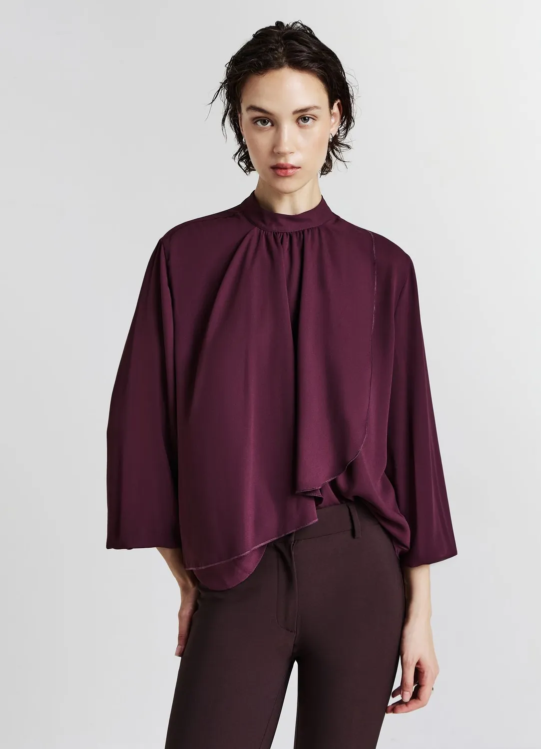Calliope blouse volants manches longues femme unie