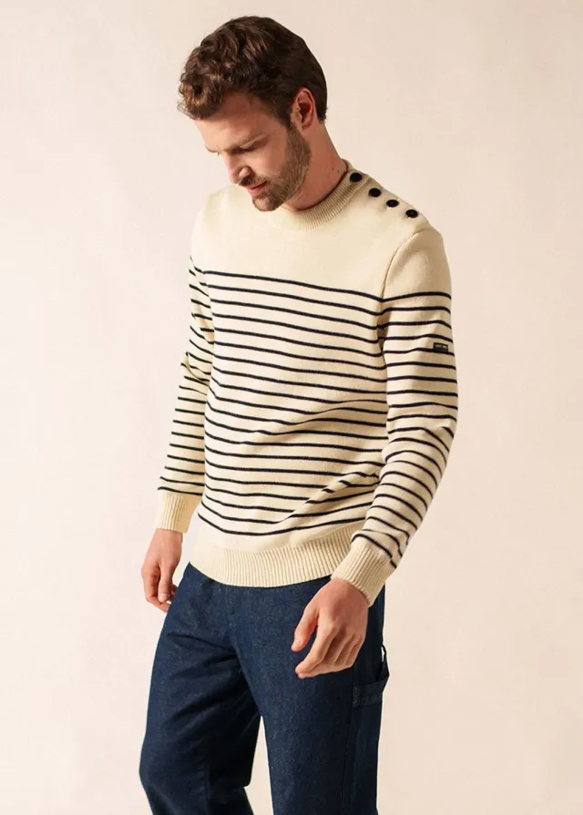 Saint James Binic pull marin écru/marine pure laine
