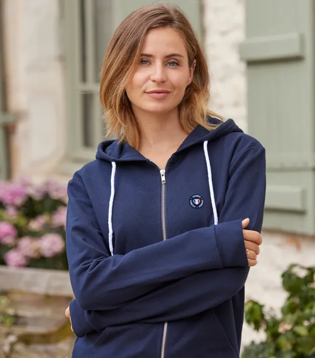 Cocorico Blason sweat zippé femme Marine capuche