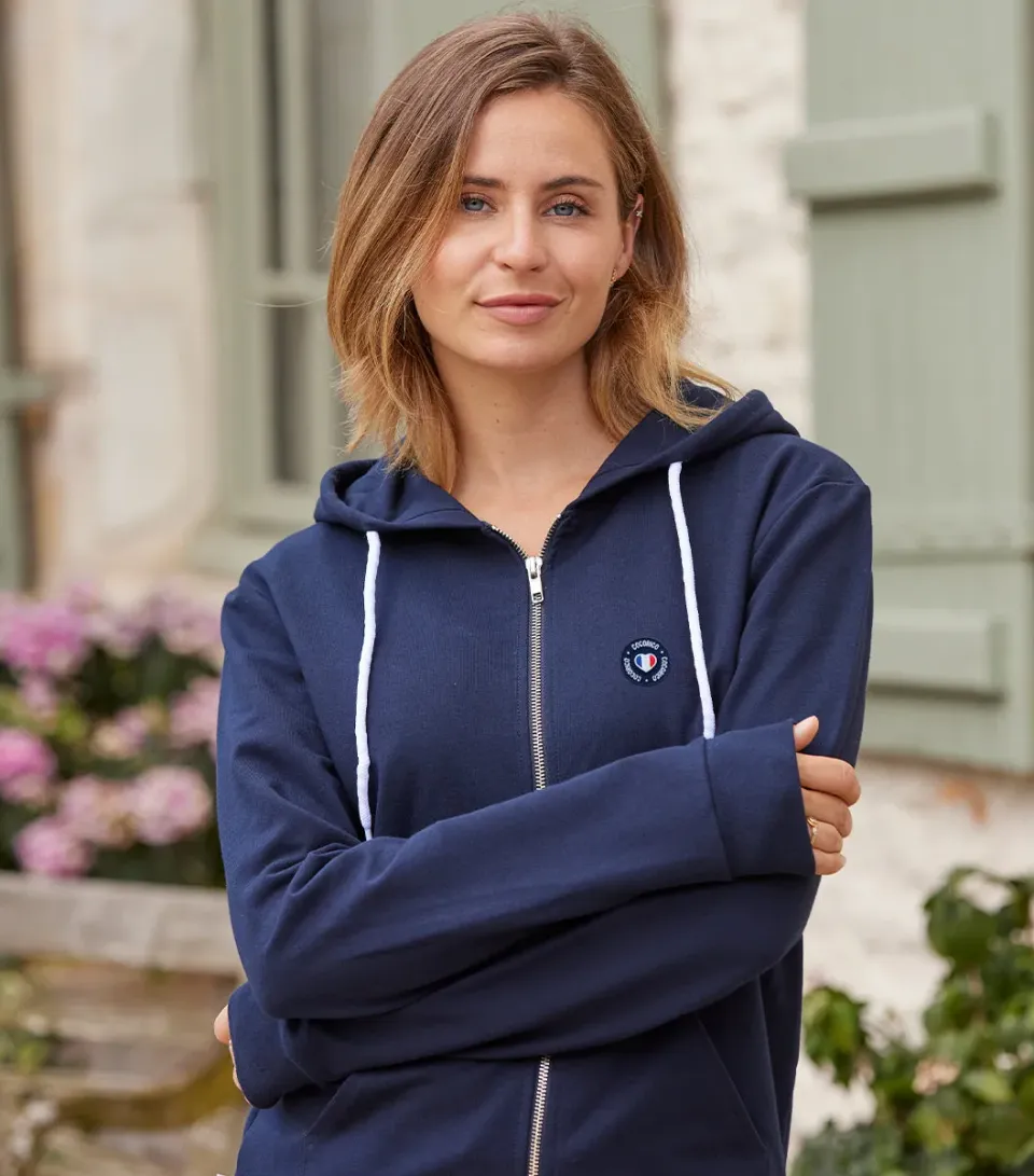 Cocorico Blason sweat zippé femme Marine capuche