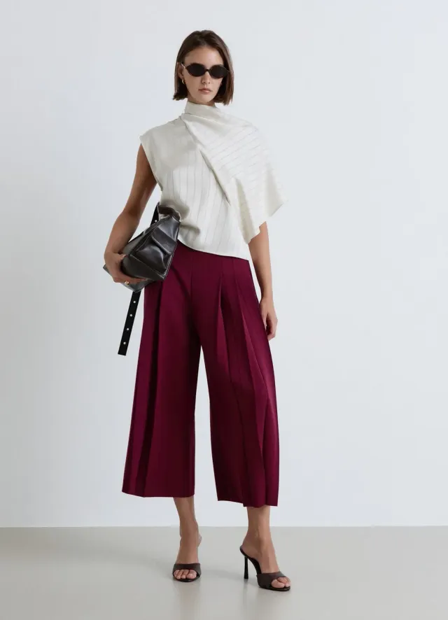 Calliope Pantalon Culotte Femme M Plis Taille Haute