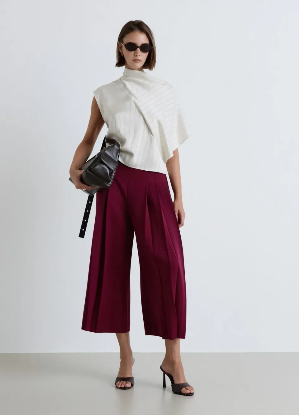 Calliope Pantalon Culotte Femme M Plis Taille Haute