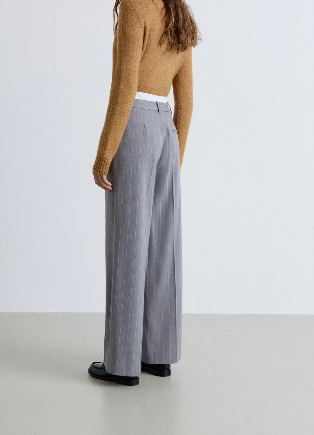 Calliope Pantalon palazzo rayé femme taille haute
