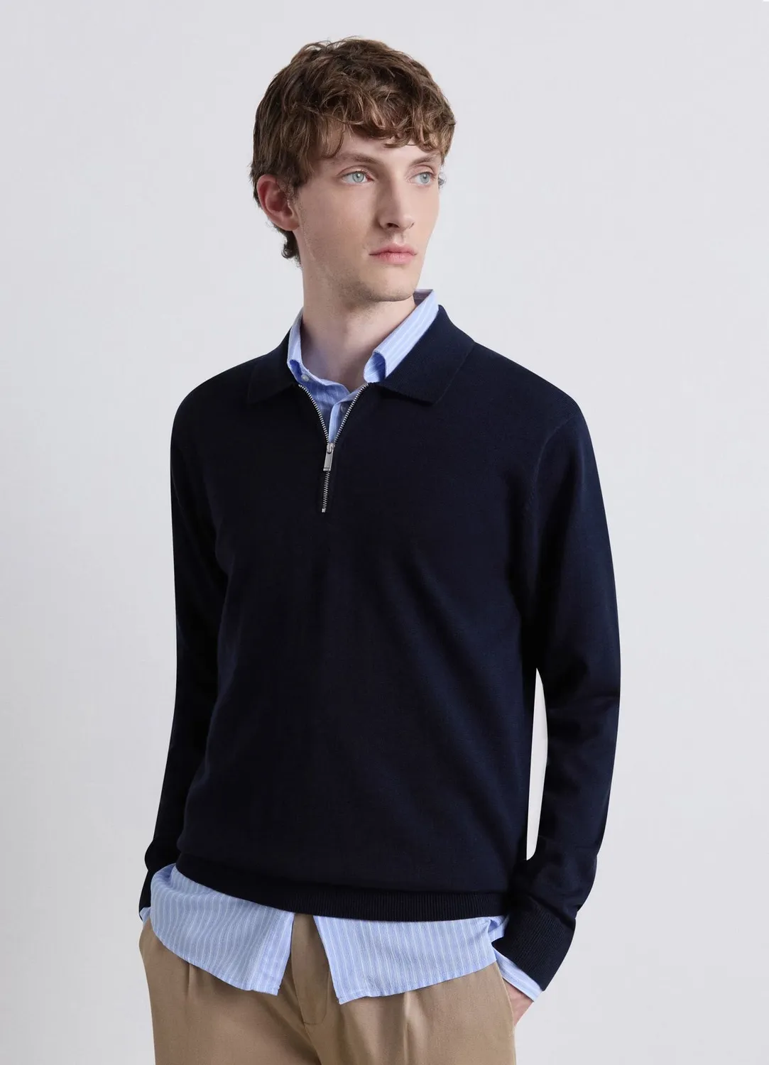 Calliope polo homme manches longues zip coton