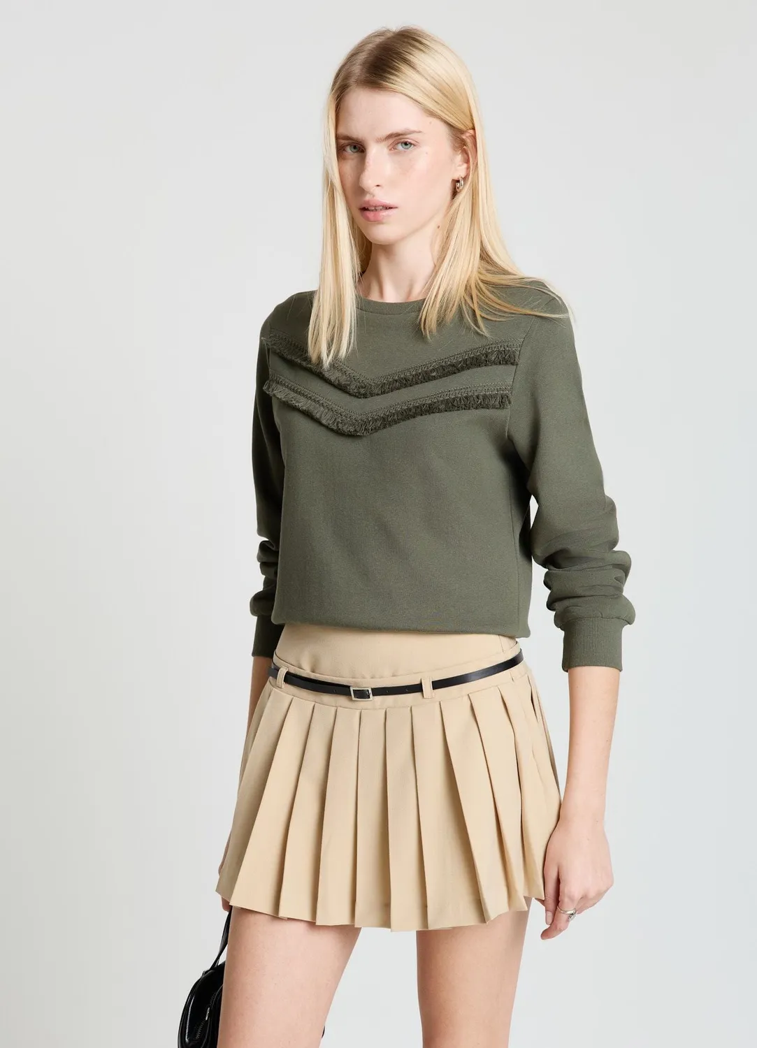 Calliope sweat col rond franges femme uni