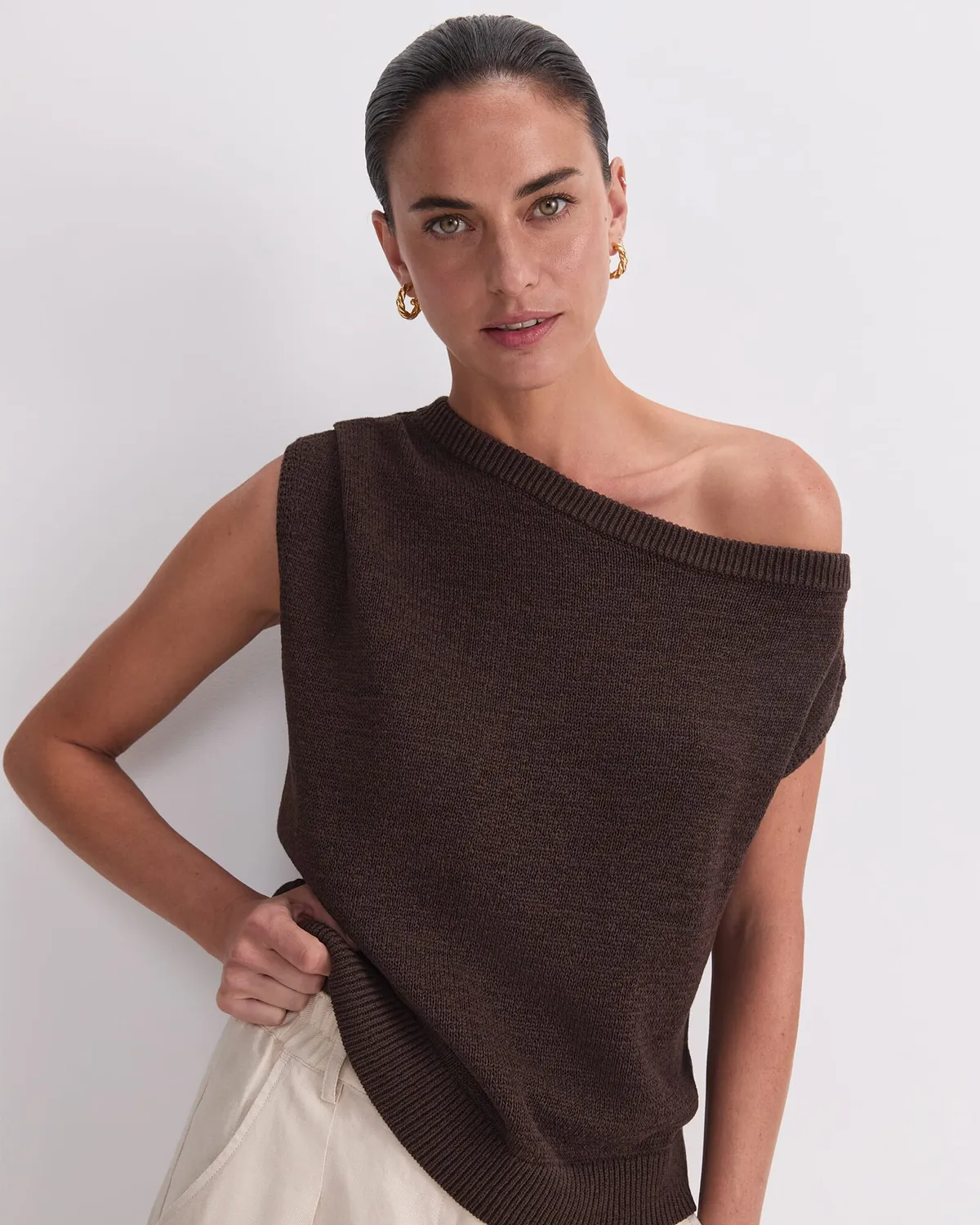 Sportscraft Josie Asymmetric Knit pull col ouvert coton