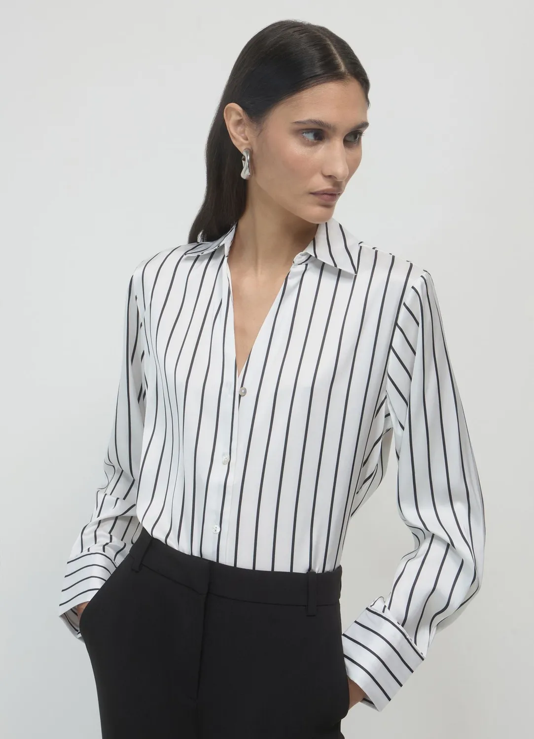 Calliope Chemise Rayée Femme Satinée Manches Longues