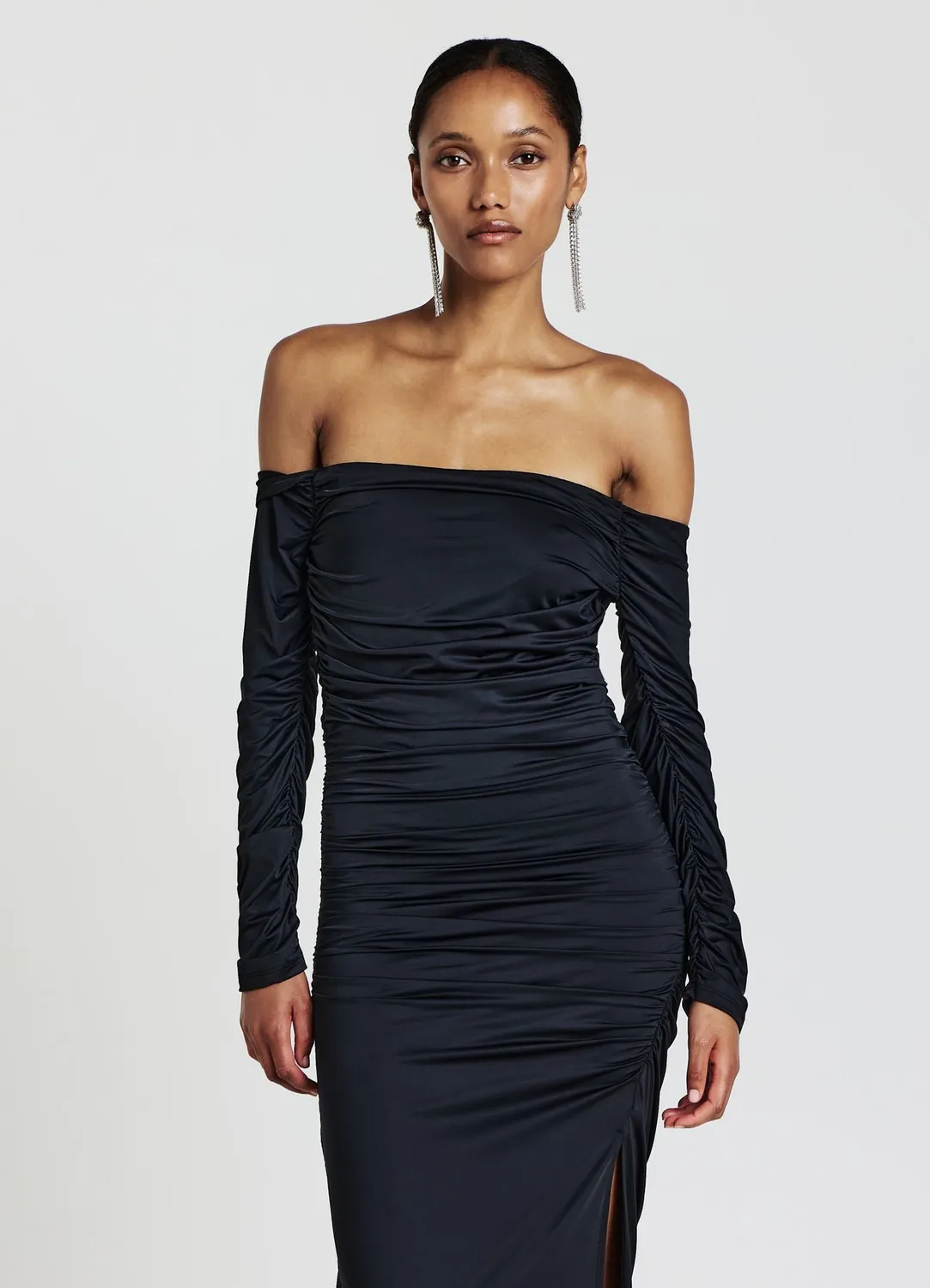 Calliope Atelier robe longue épaules dénudées froncée