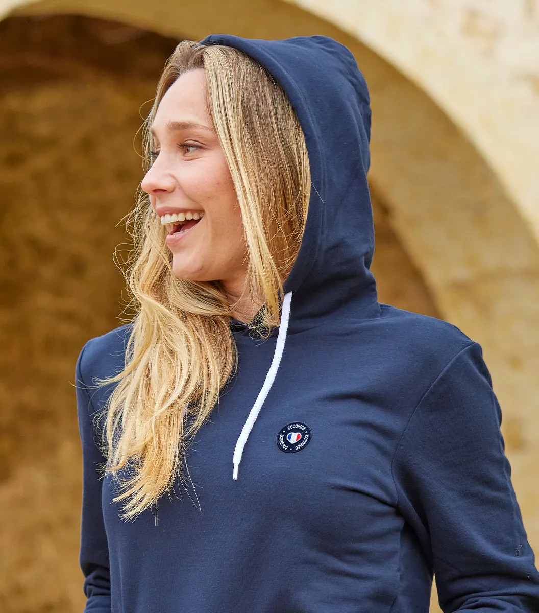 Cocorico Blason sweat capuche femme marine coton