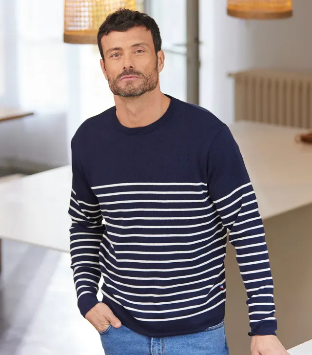 Cocorico Marinière pull homme marine coton chaud