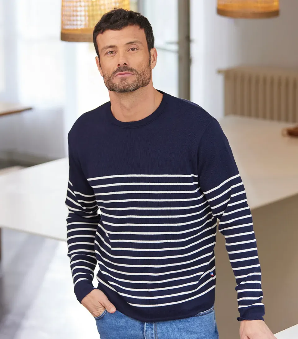 Cocorico Marinière pull homme marine coton chaud