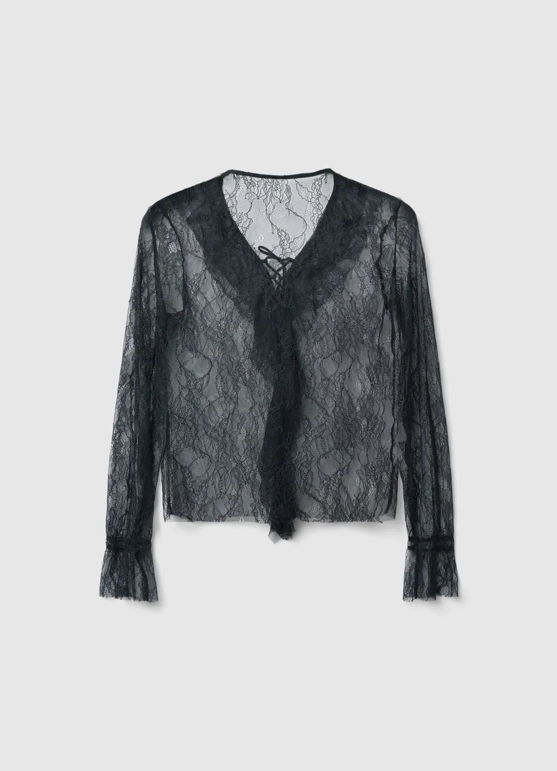 Calliope t-shirt jabot dentelle femme col V