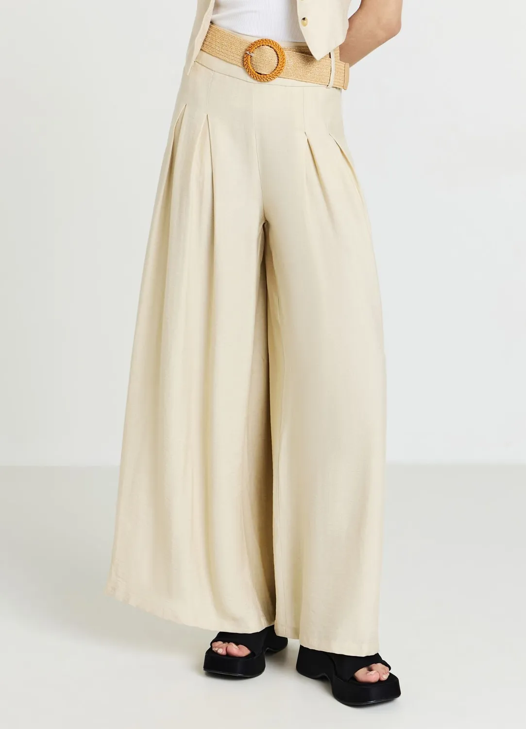 Calliope Pantalon palazzo femme large ceinture