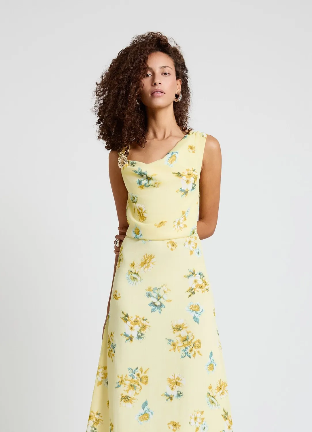 Calliope robe longue fleurs femme col drapé sans manches