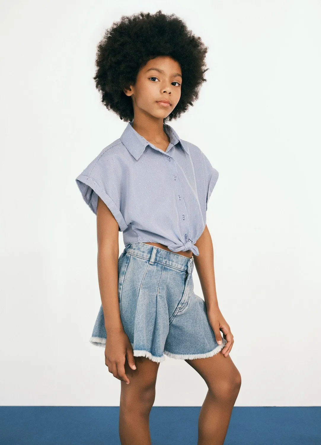 Calliope Short jean fille évasé à plis uni