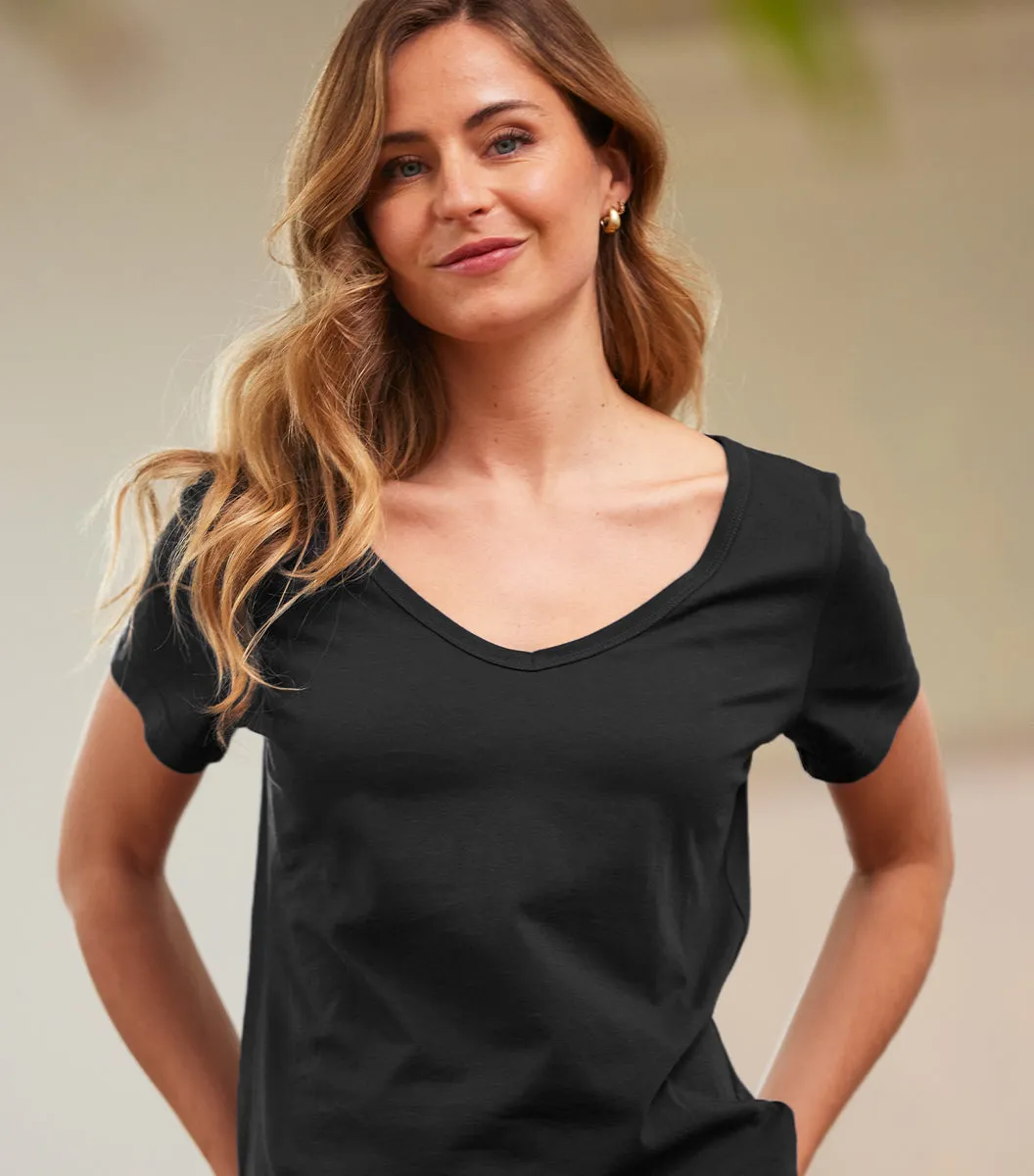 Cocorico Intemporel t-shirt col V femme noir coton