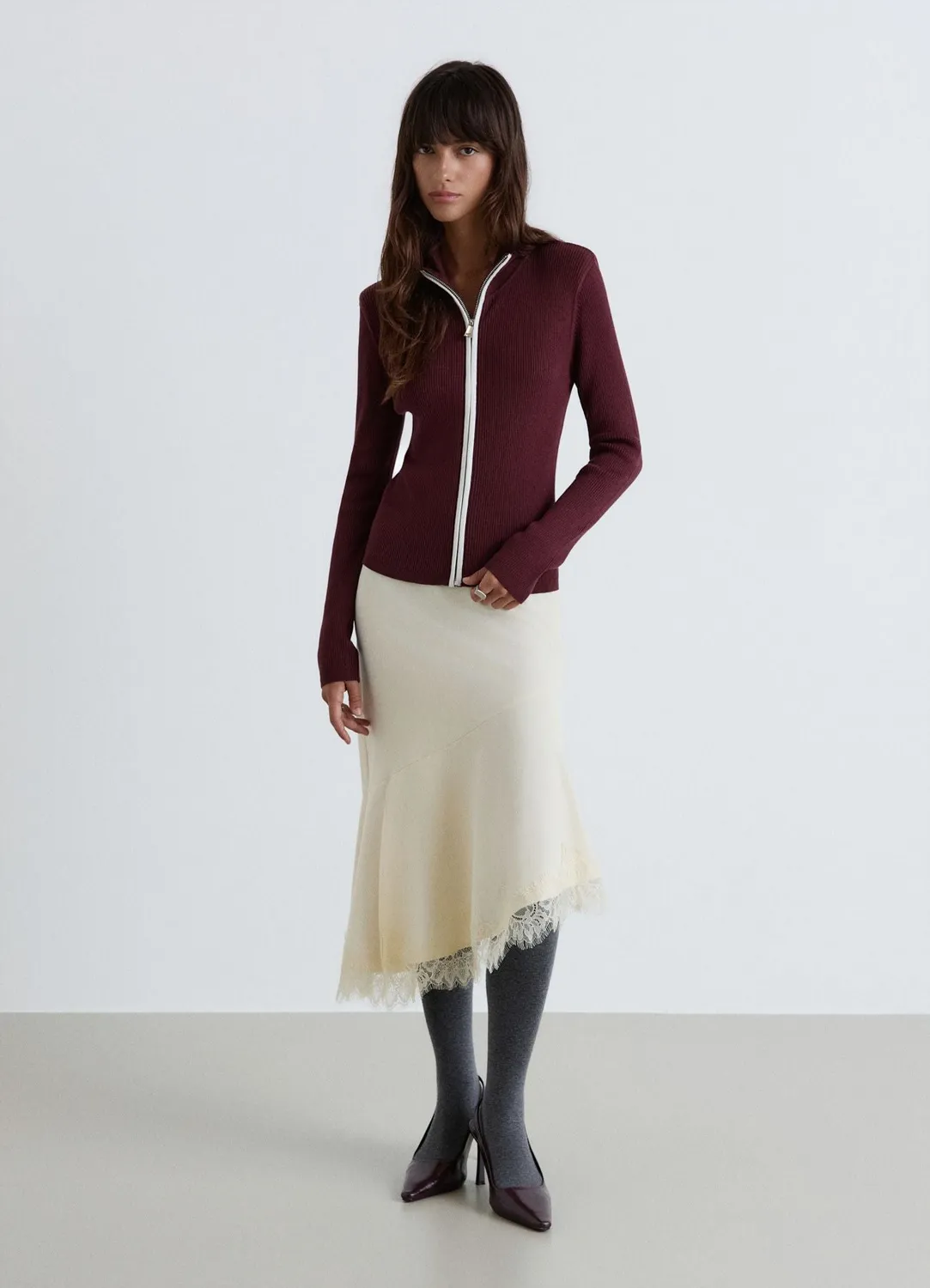 Calliope cardigan côtelé zippé col montant femme