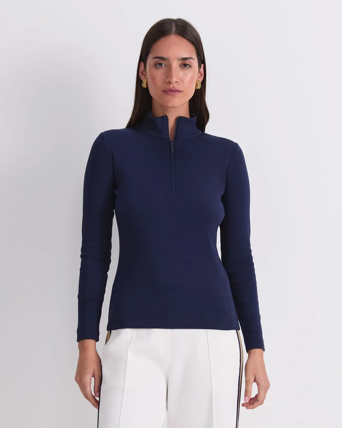 Sportscraft Lucy Zip Funnel Neck top camel coton