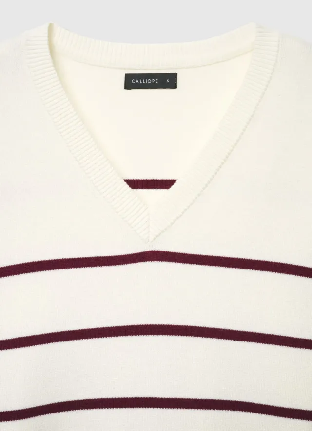Calliope pull col V femme rayé manches longues