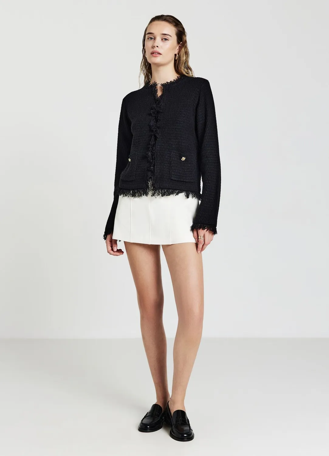 Calliope franges cardigan femme col rond