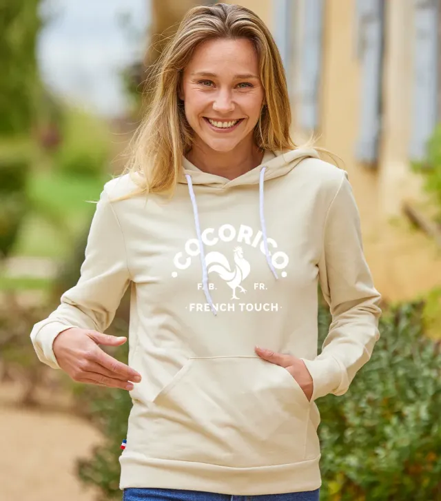 Cocorico Coq Français sweat capuche femme sable coton