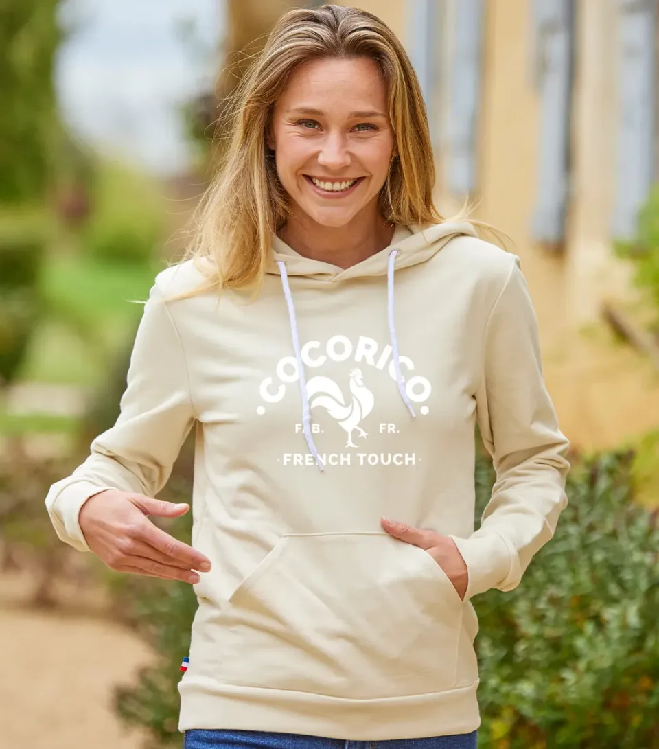 Cocorico Coq Français sweat capuche femme sable coton