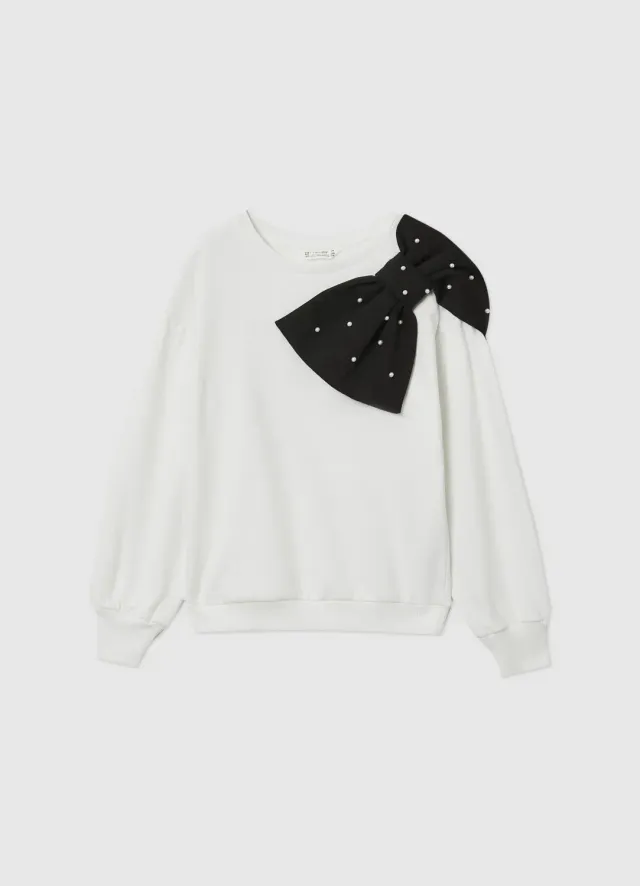 Calliope sweat fille noeud perles 8-9 ans col rond
