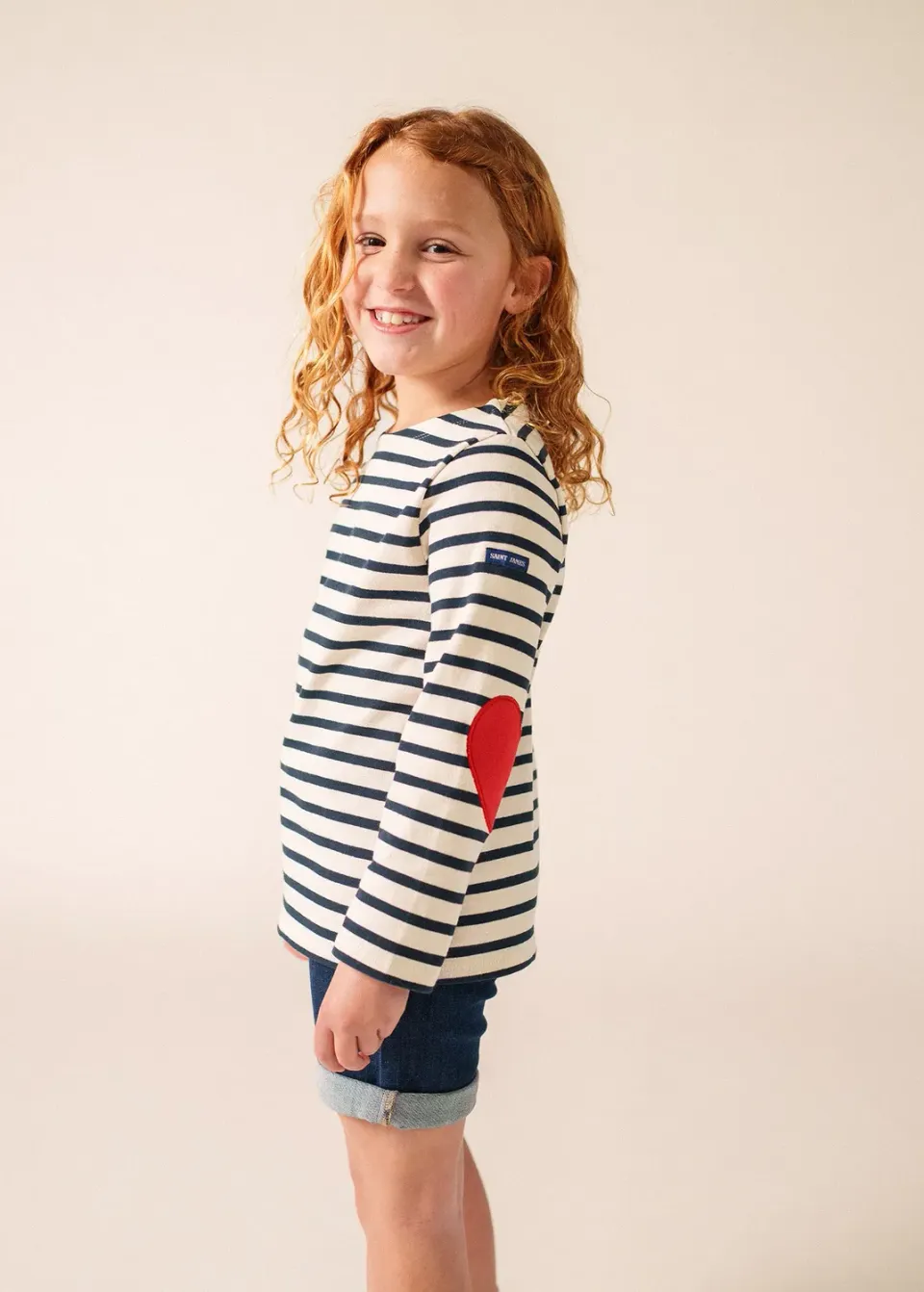 Saint James Vaujany marinière enfant écru marine cœur