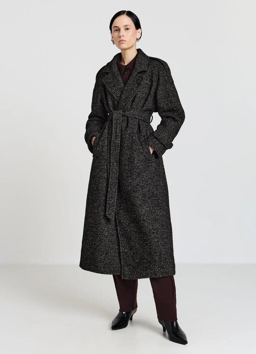 Calliope Cappotto trench Trench femme poivre et sel ceinturé