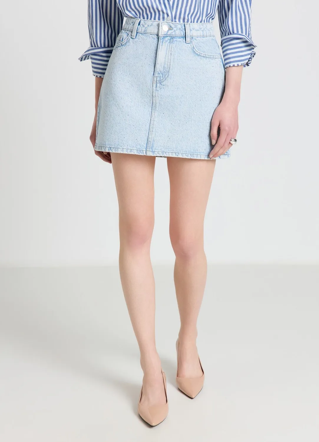 Calliope jupe mini en denim à strass
