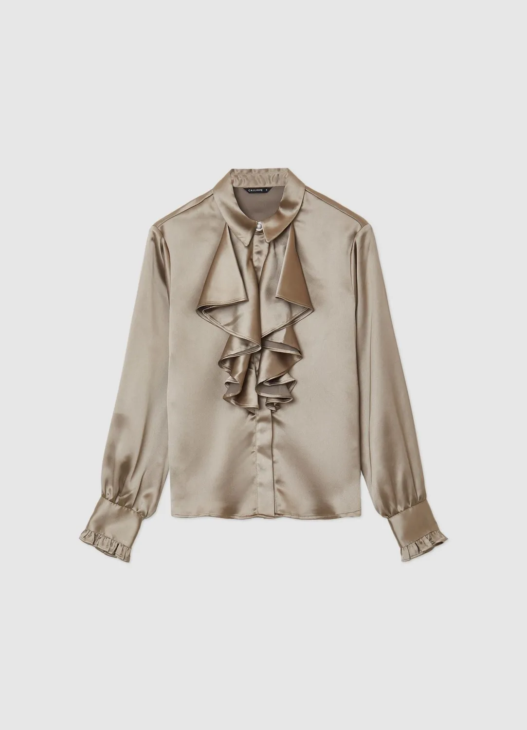 Calliope ruchés bouton bijou chemise satinée