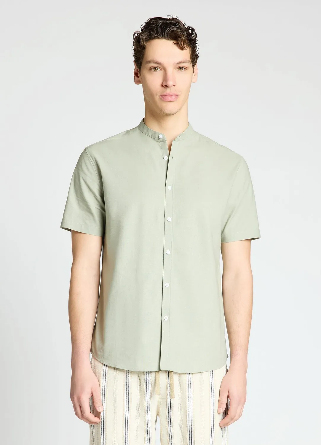 Calliope Chemise Mao Unie Chemise Homme Manches Courtes