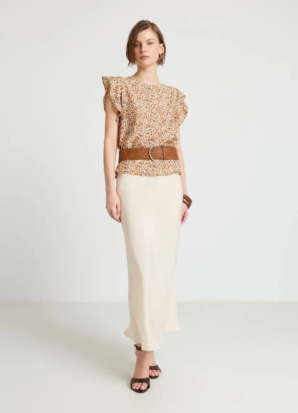 Calliope blouse à fleurs manches ruché femme