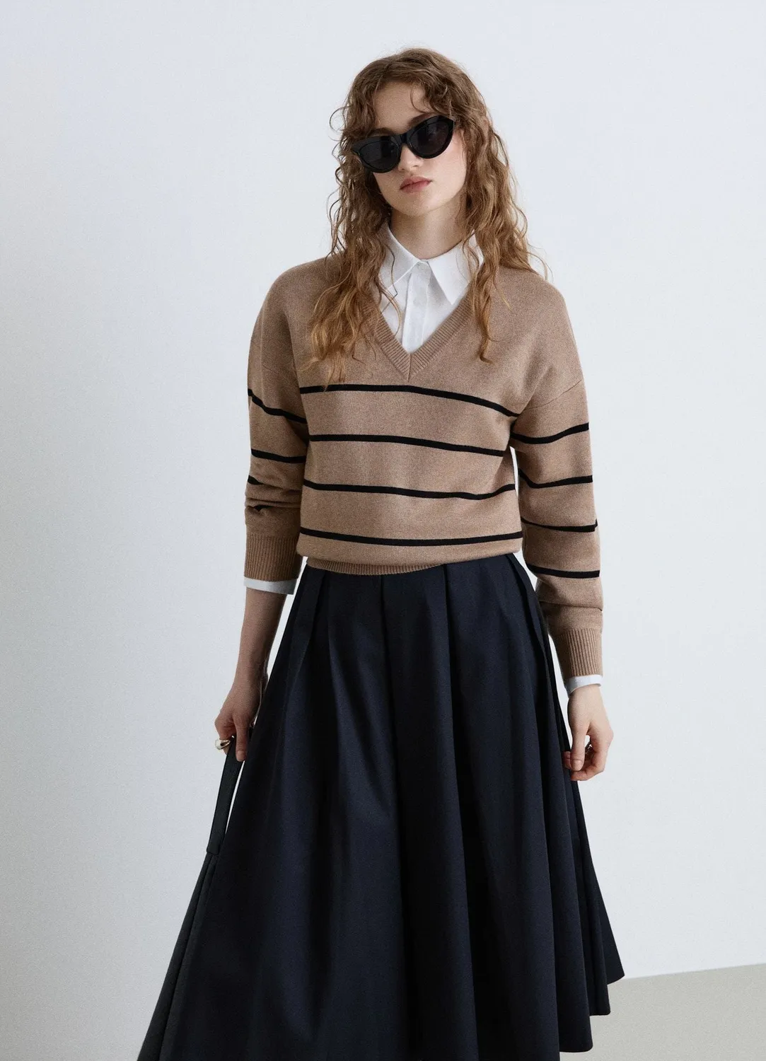 Calliope pull col V femme rayé manches longues