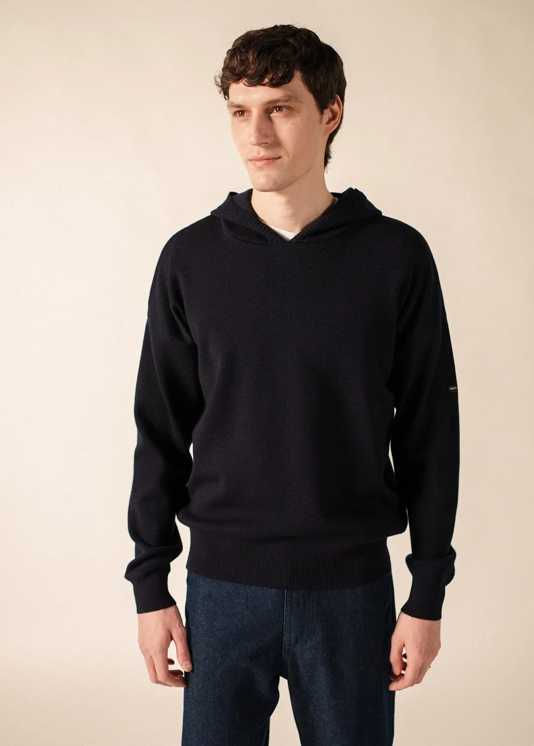 Saint James York pull navy laine à capuche
