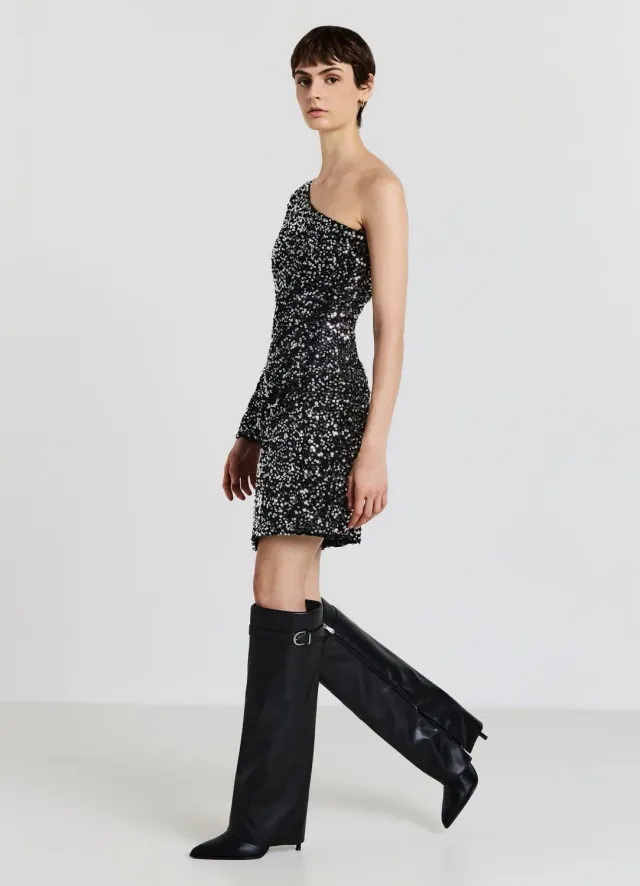 Calliope robe monospaule courte femme paillettes