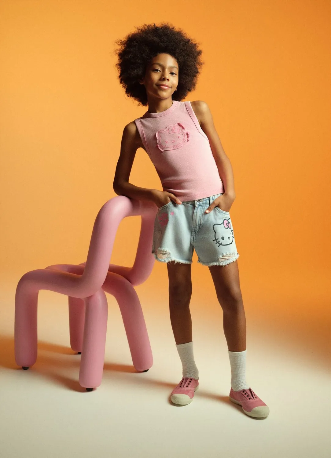 Calliope Short jean Hello Kitty fille effiloché