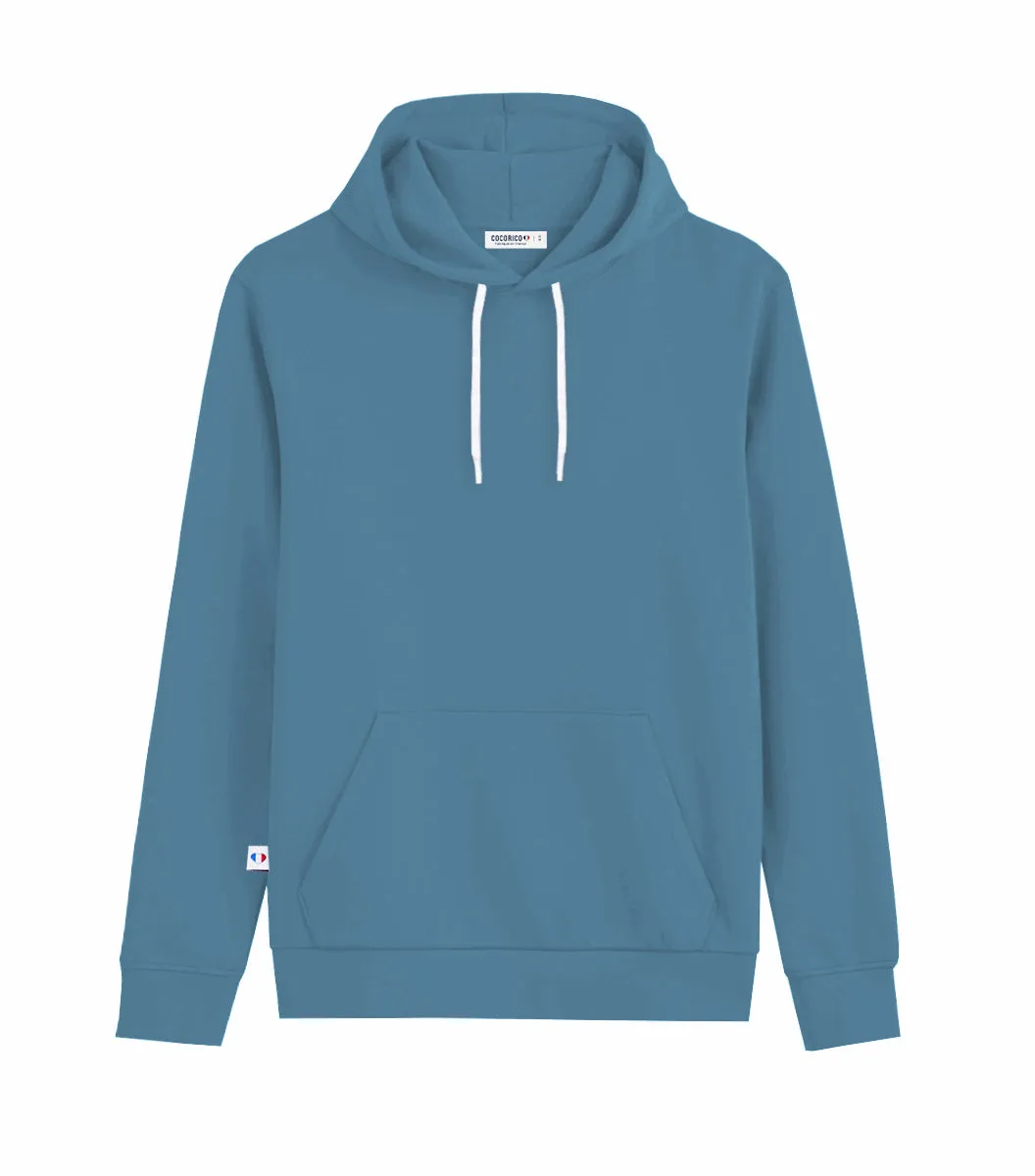 Cocorico Intemporel sweat à capuche homme azur coton