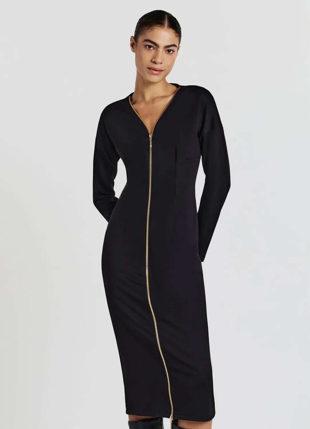 Calliope robe longue zip doré femme unie