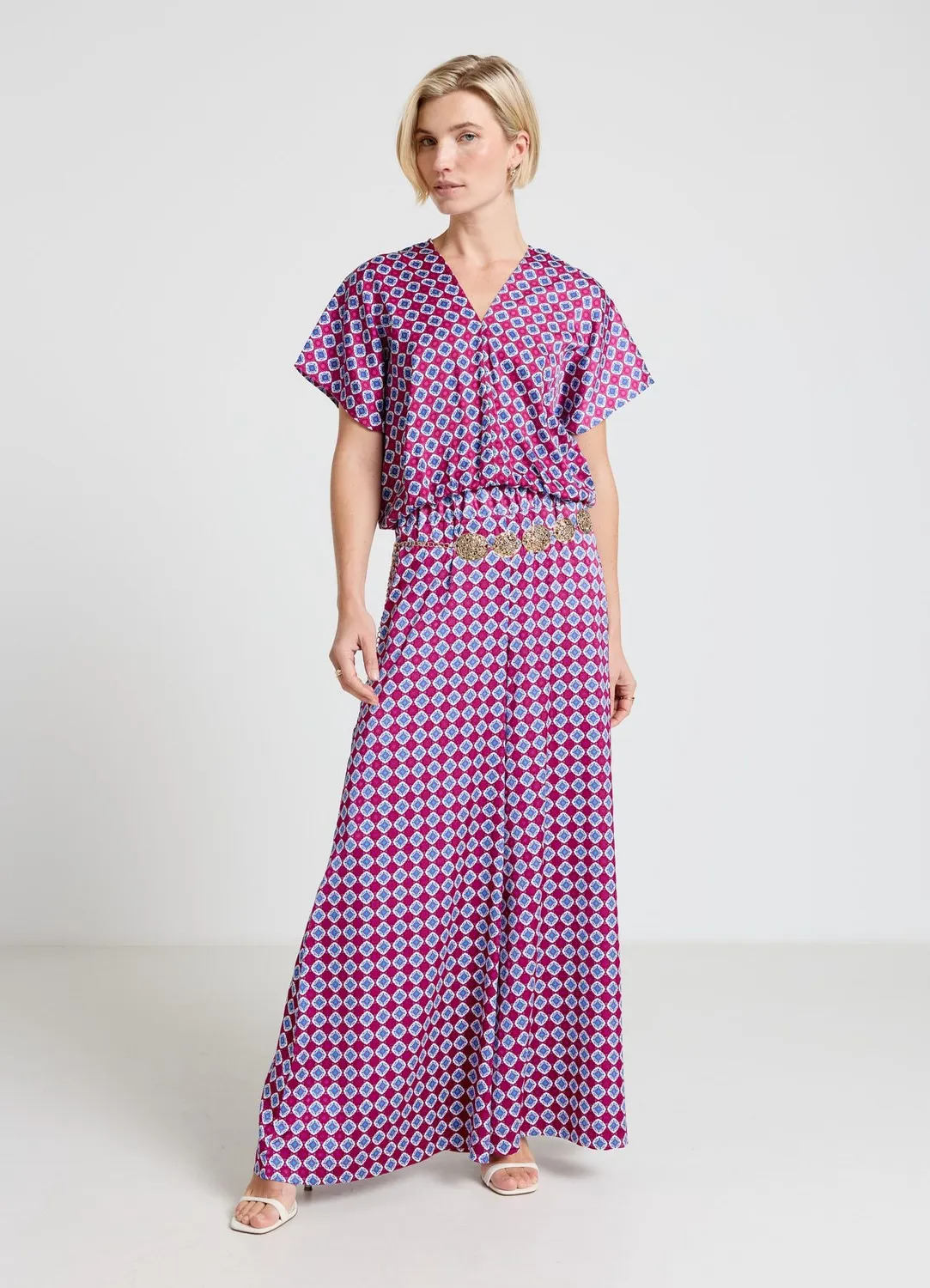Calliope Chemise Kimono Satinée Motif Femme Col V