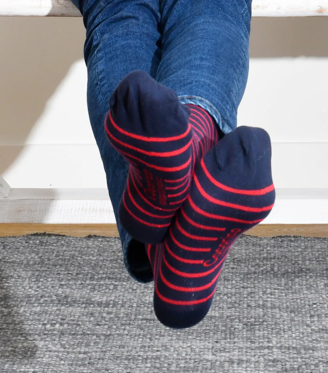 Cocorico Chaussettes Homme Rayées Marine Rouge coton