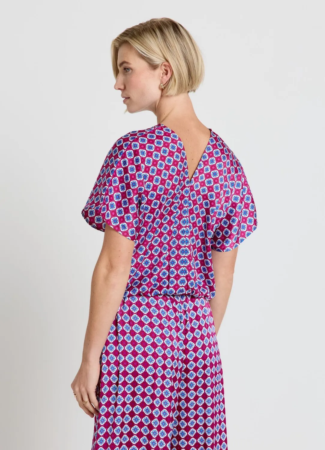 Calliope Chemise Kimono Satinée Motif Femme Col V