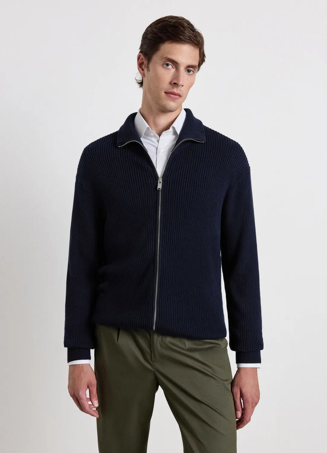 Calliope cardigan zippé homme col montant côtelé