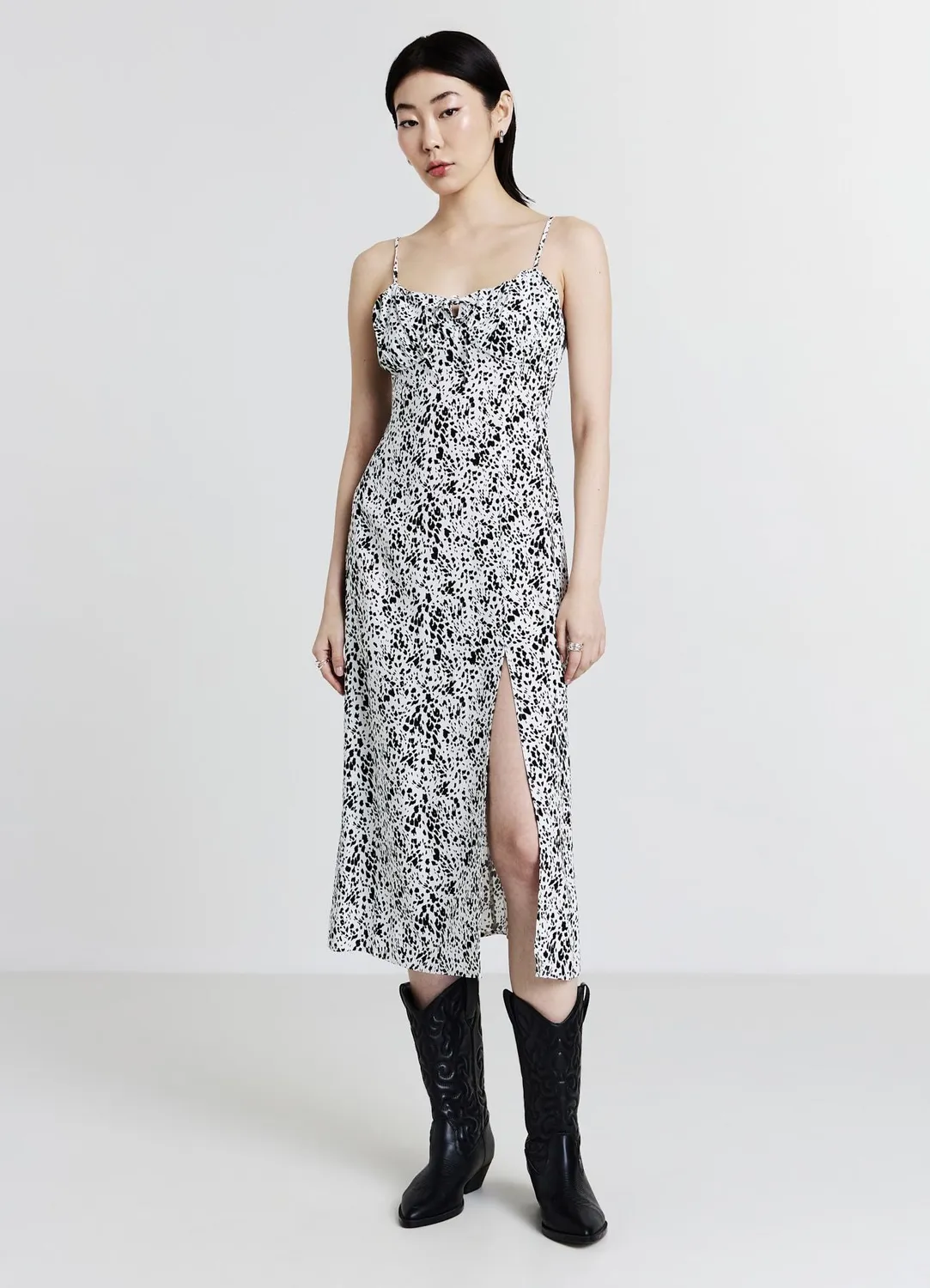Calliope slip dress animalier bretelles fente arrière