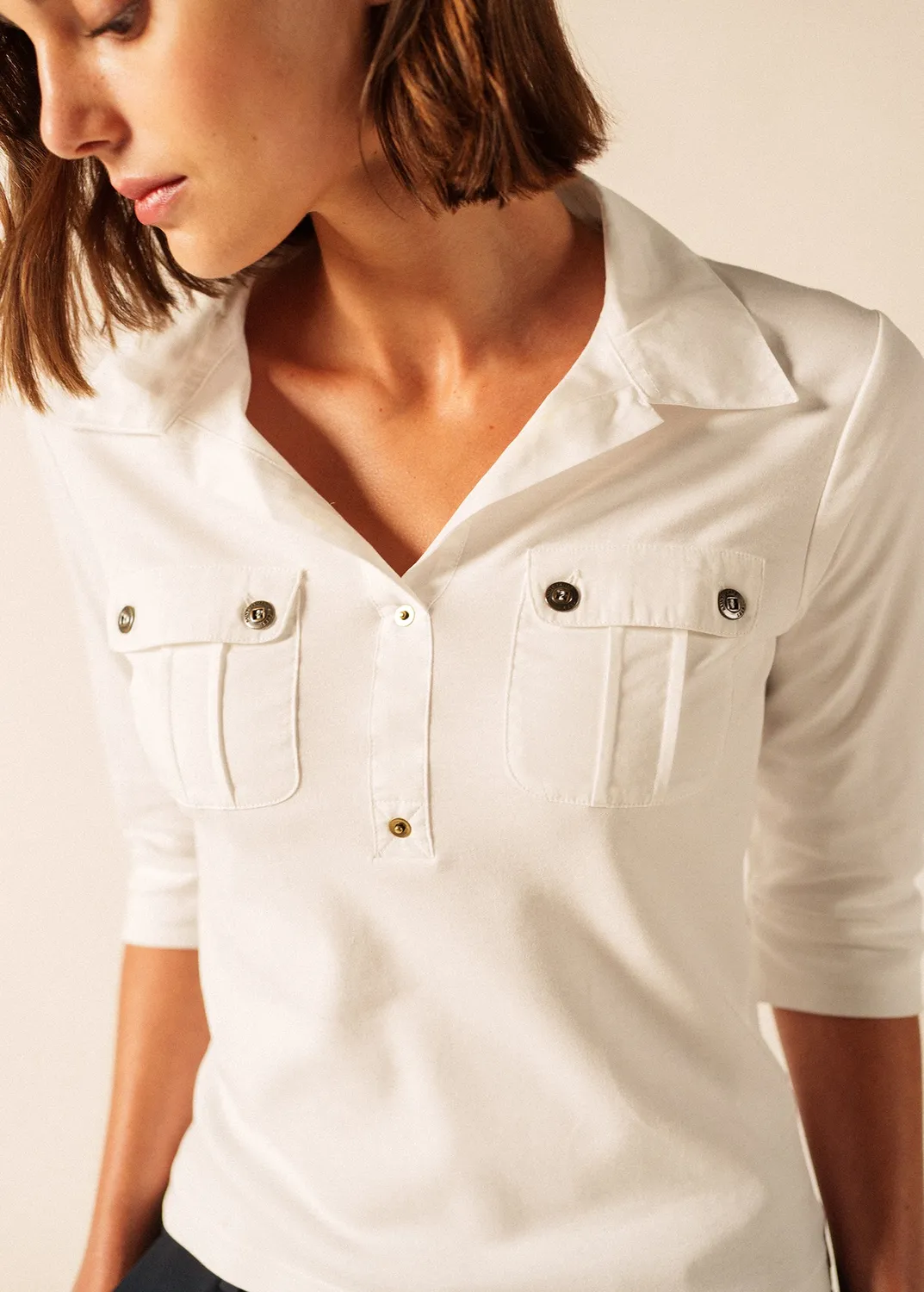 Saint James Oléron polo blanc coton poches 3/4