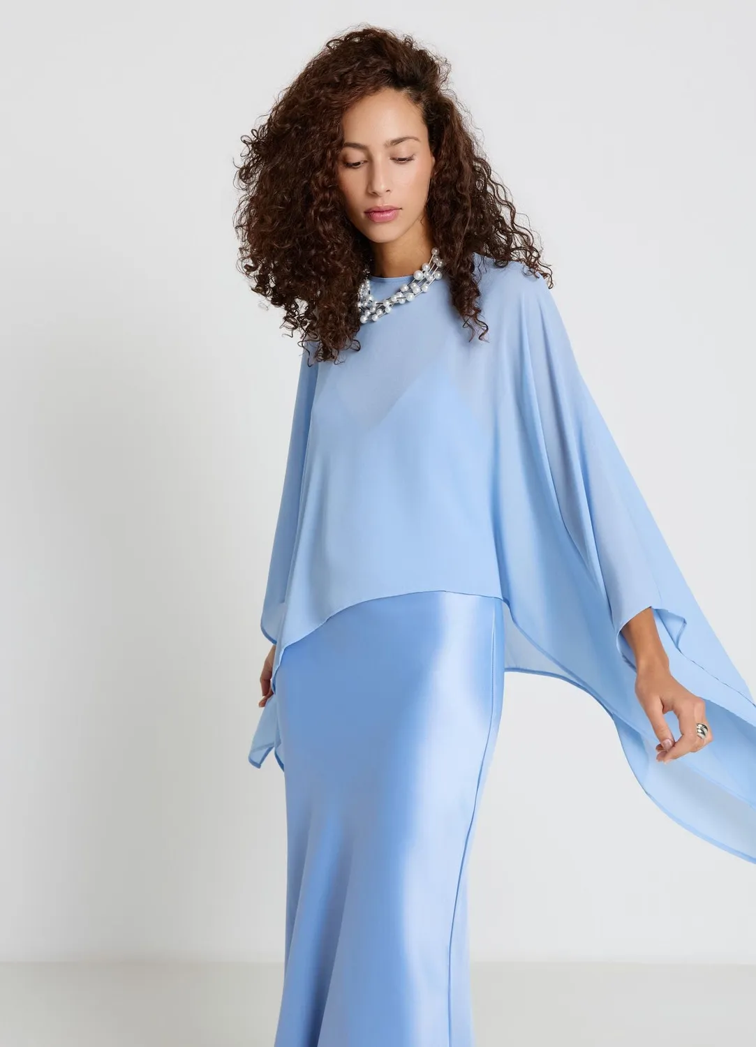 Calliope robe longue cape kimono col rond fente goutte