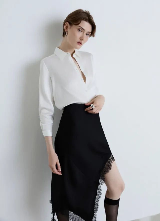 Calliope chemise femme unie satinée manches longues
