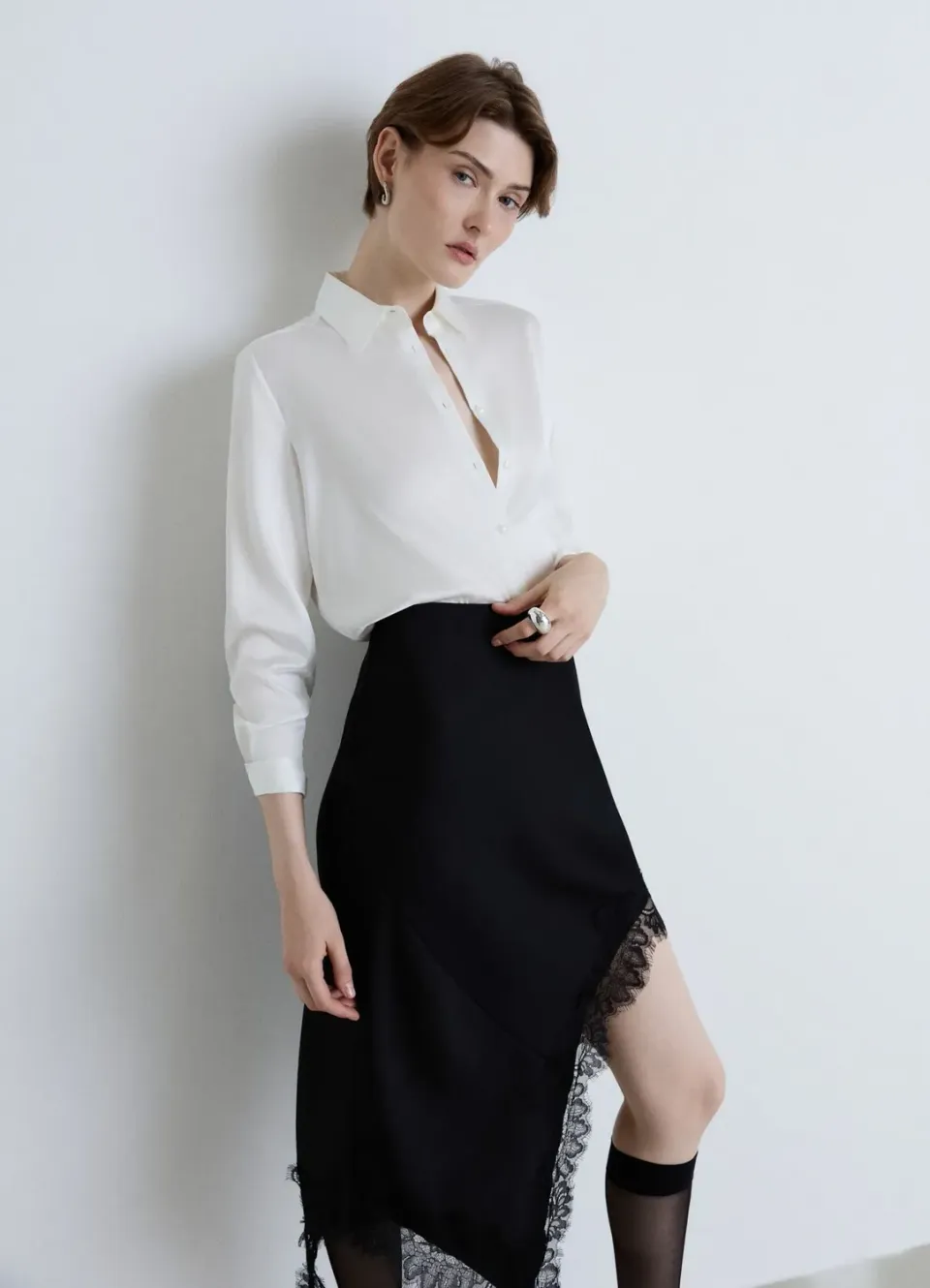 Calliope chemise femme unie satinée manches longues
