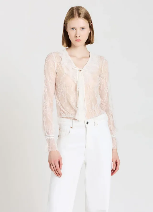 Calliope jabot t-shirt dentelle femme manches longues